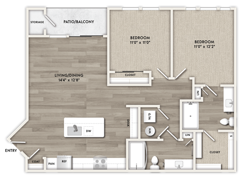 Floor plan for 2 beds, 2 baths, 1080 sqft